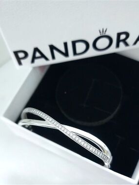 Authentic Pandora Sterling Silver Infinity Bangle with clear CZs